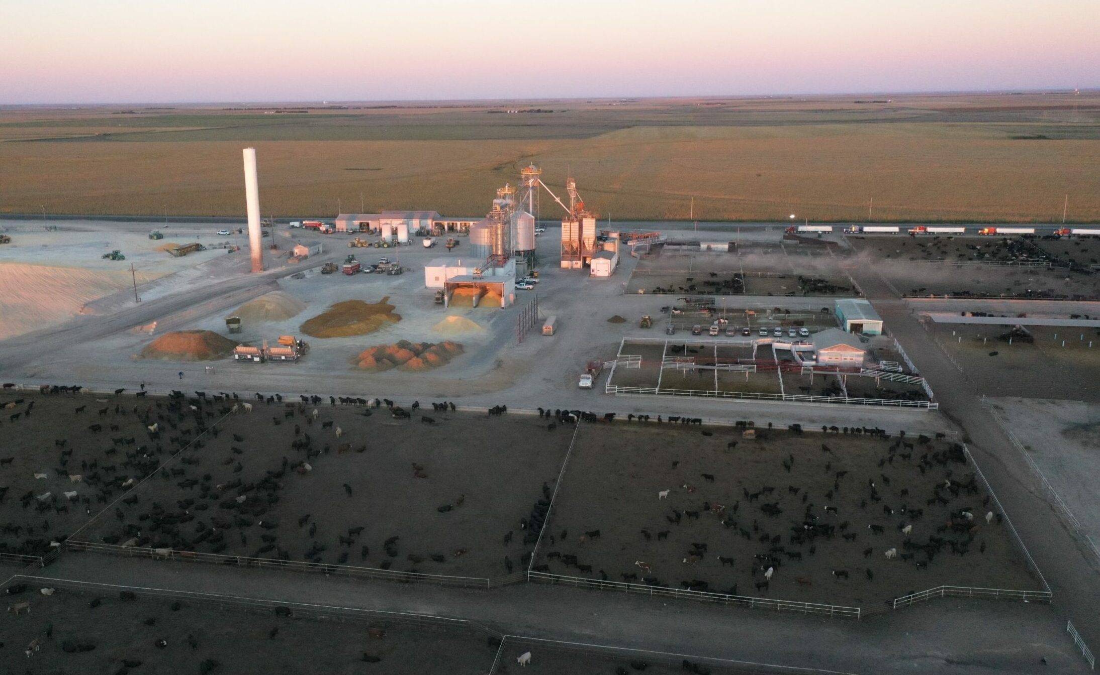 Overhead view of Hoxie Feedyard operations